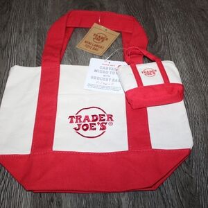 Trader Joe's Red and White Canvas Tote Bag